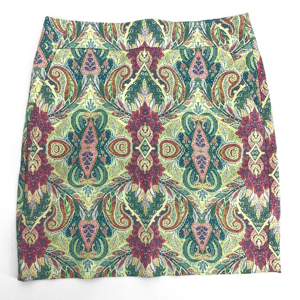Ann Taylor Womens Madison Skirt Paisley Print Back Zip Pink Green Sz 0 Preowned